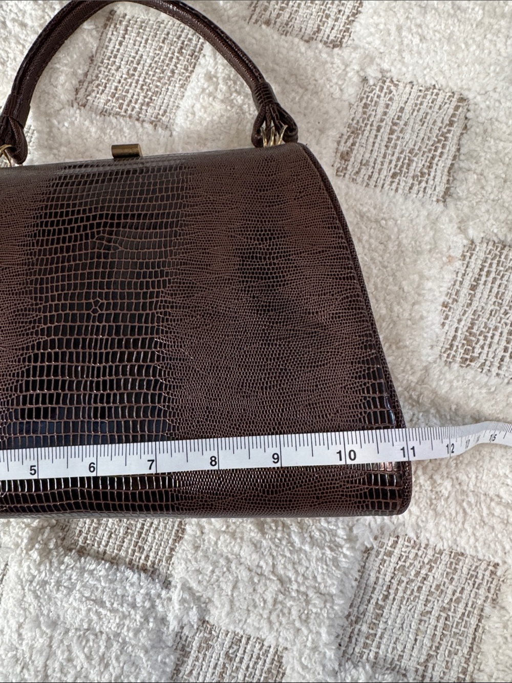 Vintage Dover Brown faux reptile Skin Frame Handbag Made in USA Top Handle Purse - Picture 8 of 9